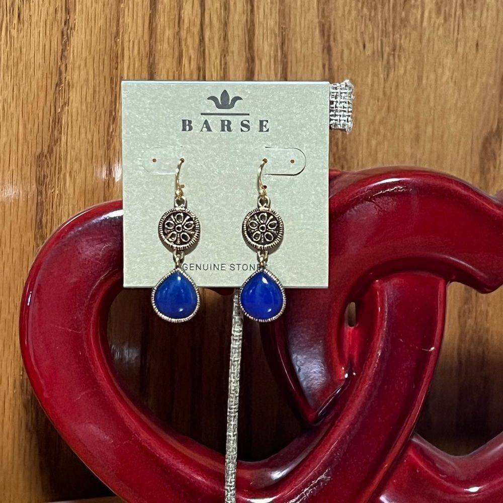 NWT BARSE Genuine Stones Bronze & Genuine Blue Agate Teardrop Drop Earrings #BJ